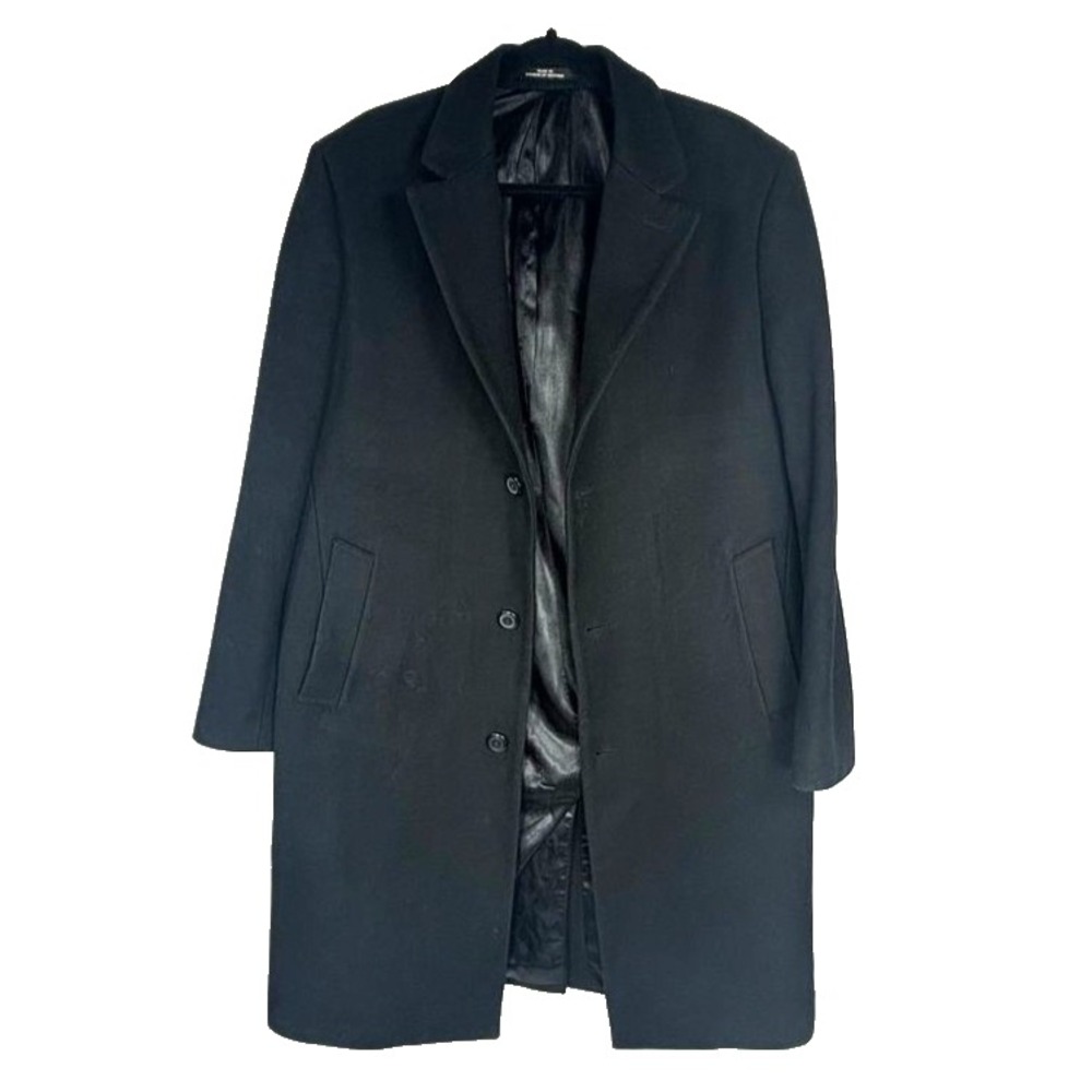 London Fog Black Wool Overcoat Formal Professional Chesterfield Pea Coat Sz L‎
